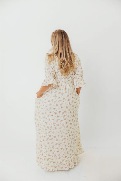 Sienna 100% Cotton Puff Sleeve Maxi Dress in Cream - Bump Friendly