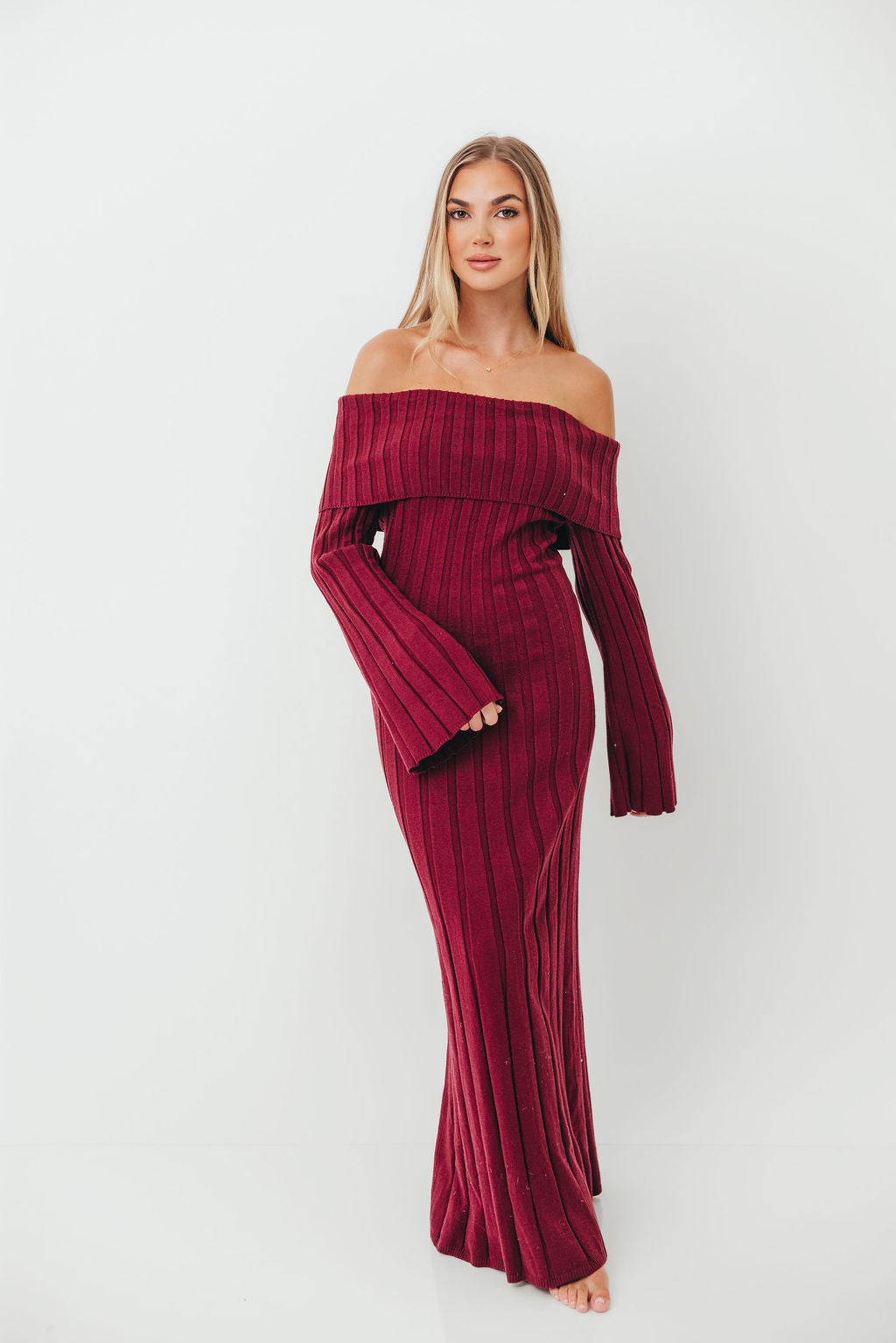 Evella Maxi Dress in Burgundy - Bump Friendly
