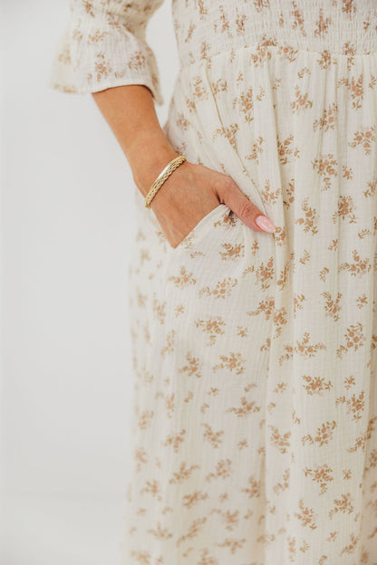 Sienna 100% Cotton Puff Sleeve Maxi Dress in Cream - Bump Friendly