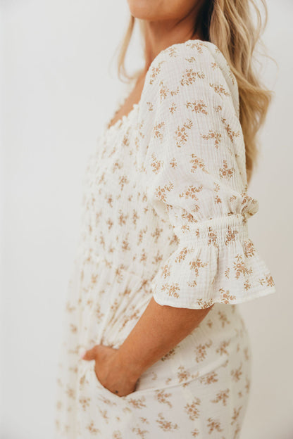 Sienna 100% Cotton Puff Sleeve Maxi Dress in Cream - Bump Friendly