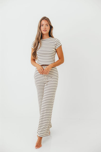 Call Me Striped Top and Pants Set in Cream Black