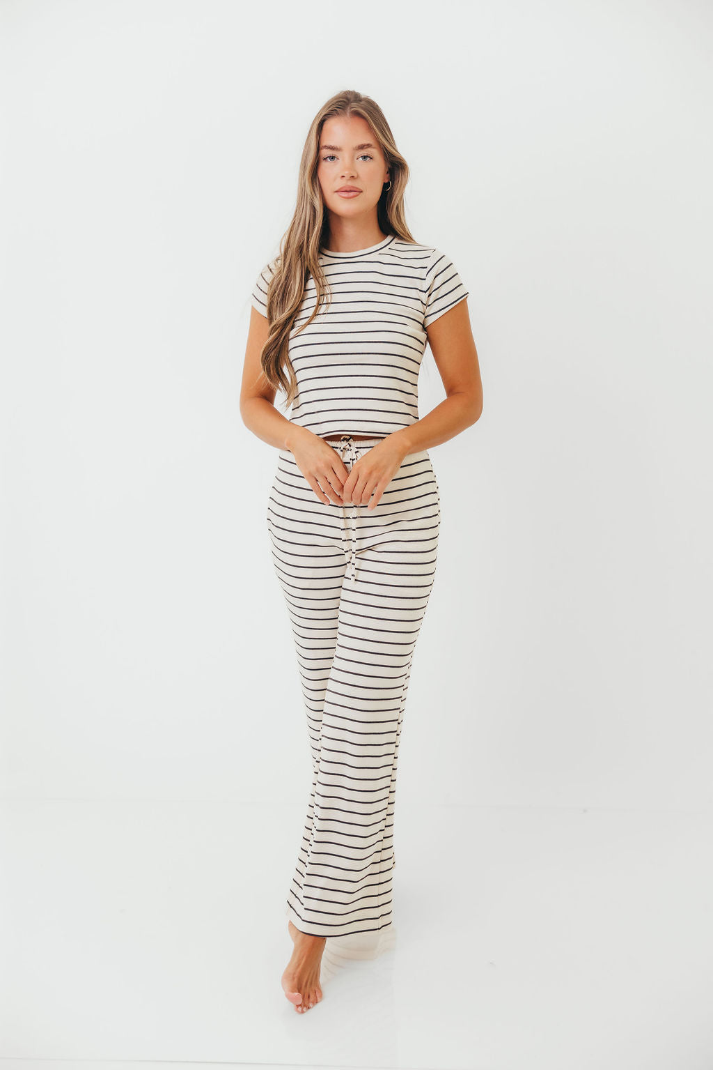 Call Me Striped Top and Pants Set in Cream Black