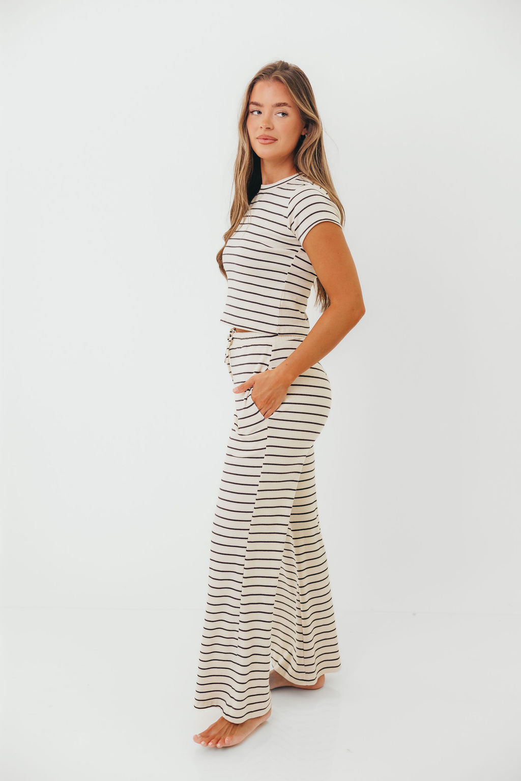 Call Me Striped Top and Pants Set in Cream Black