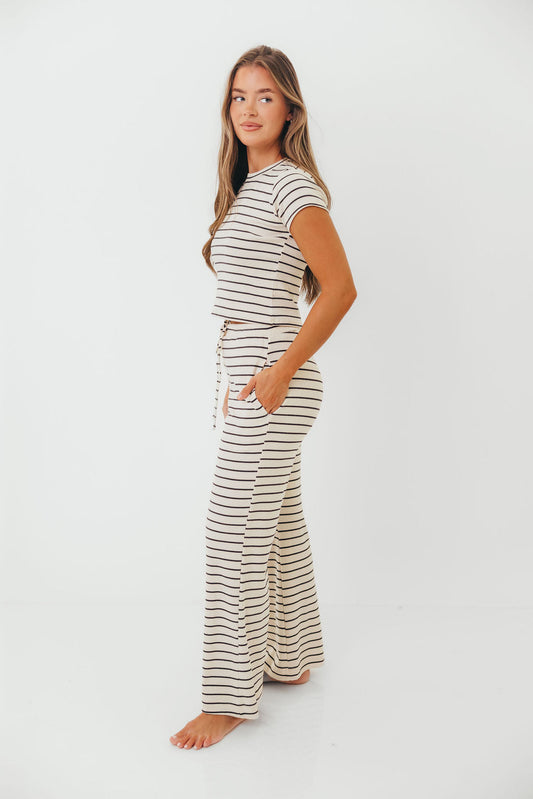 Call Me Striped Top and Pants Set in Cream Black