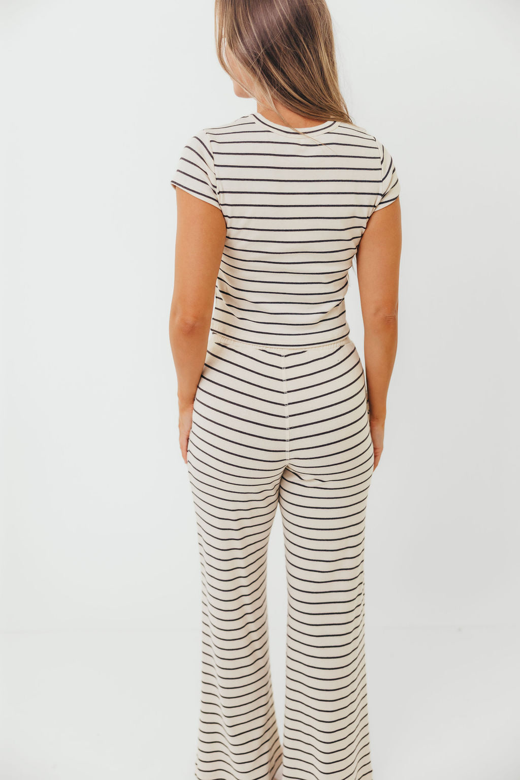 Call Me Striped Top and Pants Set in Cream Black
