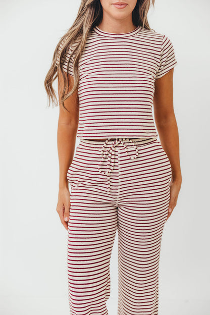 Find Your Soft Striped Flare Top and Pants Set in Cream Burgundy