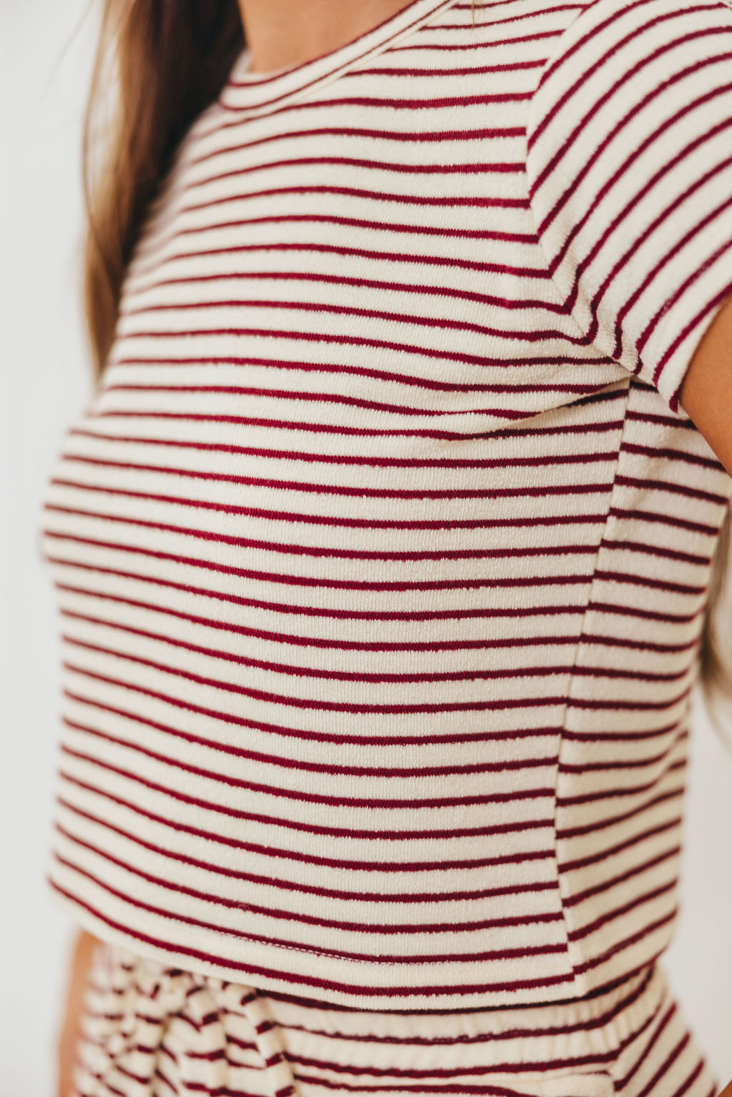 Find Your Soft Striped Flare Top and Pants Set in Cream Burgundy