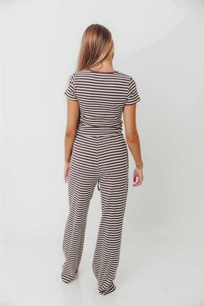 Breton Striped Knit Drawstring Pants in Charcoal