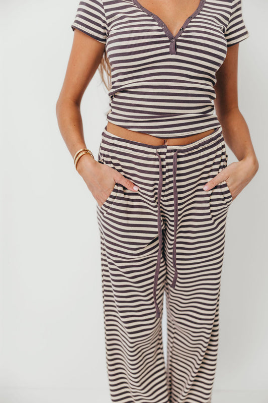 Breton Striped Knit Drawstring Pants in Charcoal
