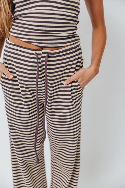 Breton Striped Knit Drawstring Pants in Charcoal