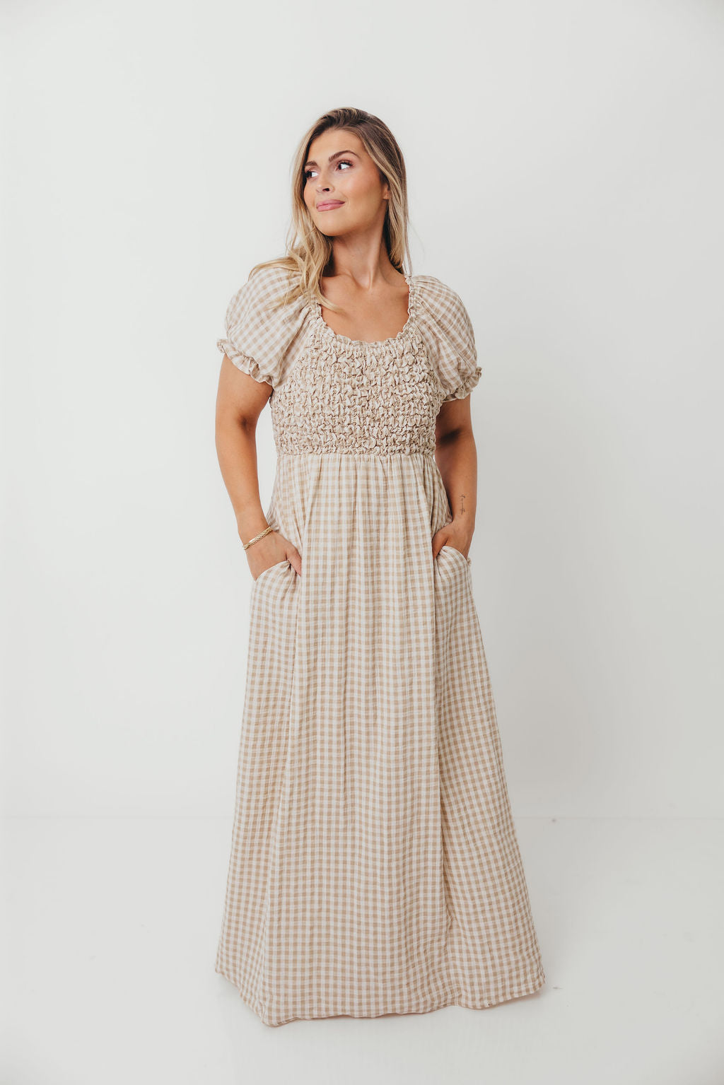 Emilia 100% Cotton Smocked Maxi Dress in Natural - Bump Friendly