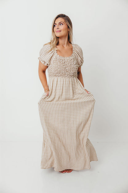 Emilia 100% Cotton Smocked Maxi Dress in Natural - Bump Friendly