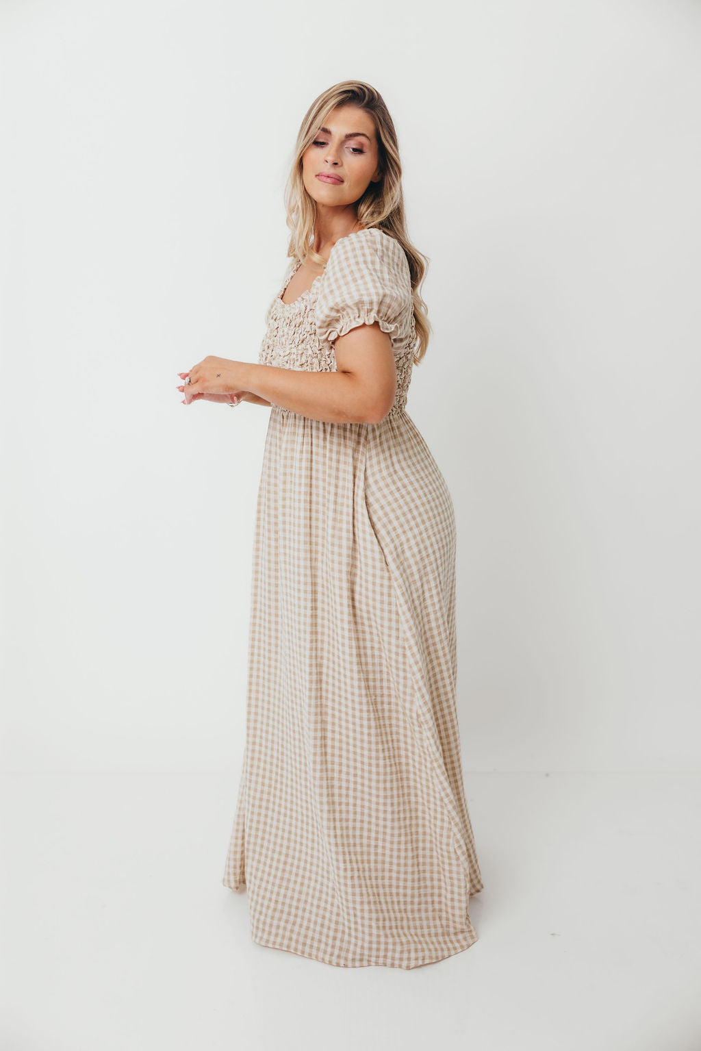 Emilia 100% Cotton Smocked Maxi Dress in Natural - Bump Friendly