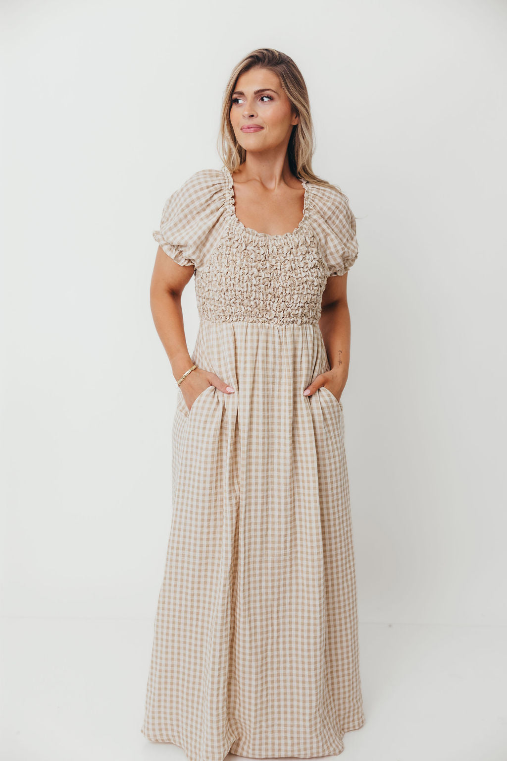 Emilia 100% Cotton Smocked Maxi Dress in Natural - Bump Friendly