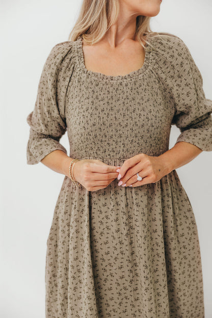 Sienna 100% Cotton Puff Sleeve Maxi Dress in Olive Foliage - Bump Friendly *9/26 PRE-ORDER*