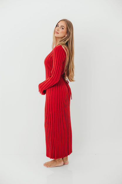 Colette Luxe Premium Long Sleeved Ribbed Knit Maxi Dress in Muted Red - Bump Friendly
