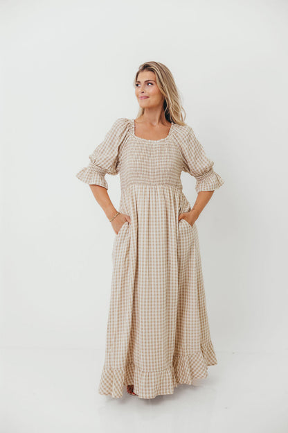 Sienna 100% Cotton Puff Sleeve Maxi Dress in Natural - Bump Friendly
