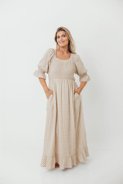 Sienna 100% Cotton Puff Sleeve Maxi Dress in Natural - Bump Friendly