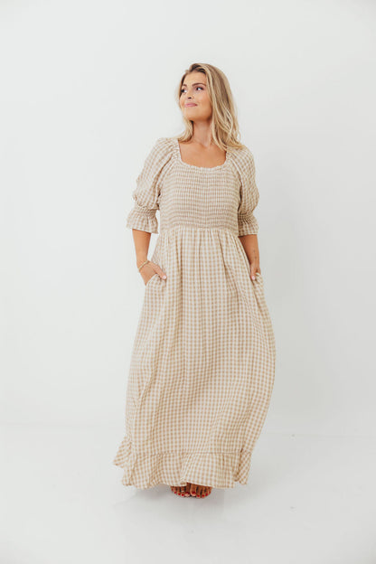 Sienna 100% Cotton Puff Sleeve Maxi Dress in Natural - Bump Friendly