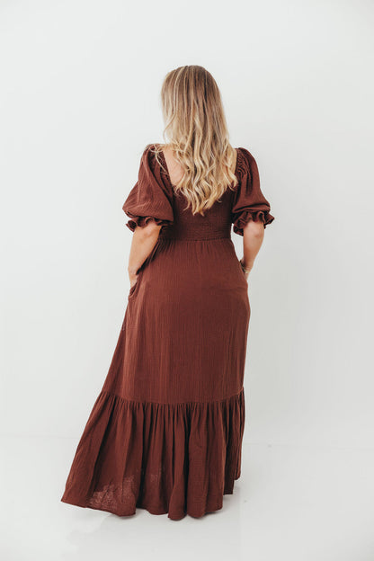 Livvy 100% Cotton Maxi Dress in Rust Brown - Bump Friendly