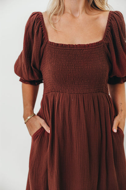 Livvy 100% Cotton Maxi Dress in Rust Brown - Bump Friendly