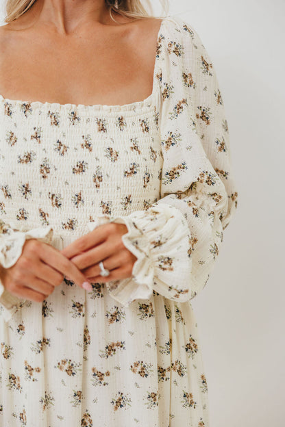 Emerson 100% Cotton Smocked Maxi Dress with Long Sleeves in Off White - Bump Friendly
