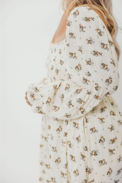 Emerson 100% Cotton Smocked Maxi Dress with Long Sleeves in Off White - Bump Friendly