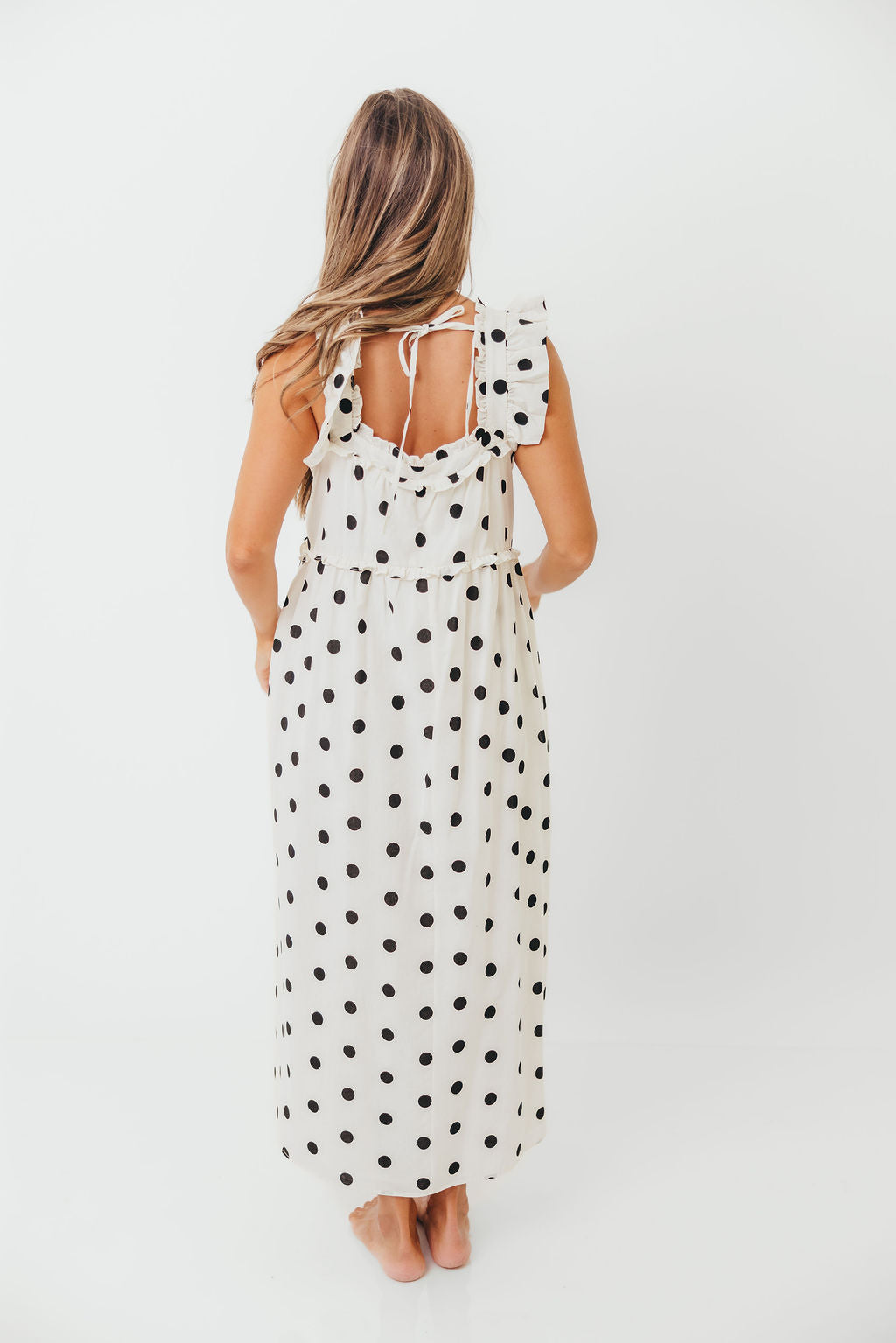Julia 100% Cotton Polka Dot Midi Dress in Cream/Black