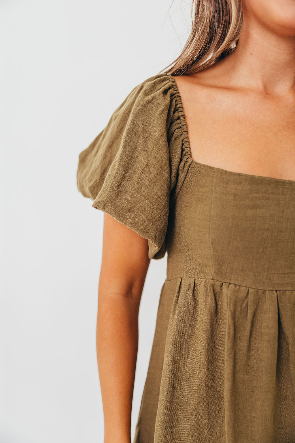 Candace Woven Linen Maxi Dress in Dark Olive - Bump Friendly