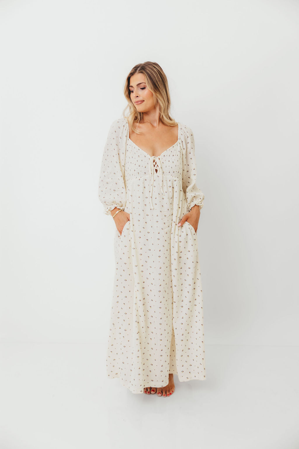 Cecilia 100% Cotton Smocked Maxi Dress in Ivory - Bump Friendly