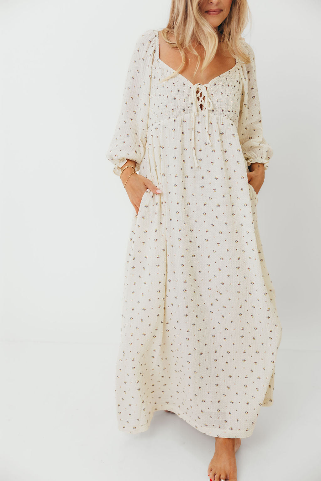Cecilia 100% Cotton Smocked Maxi Dress in Ivory - Bump Friendly