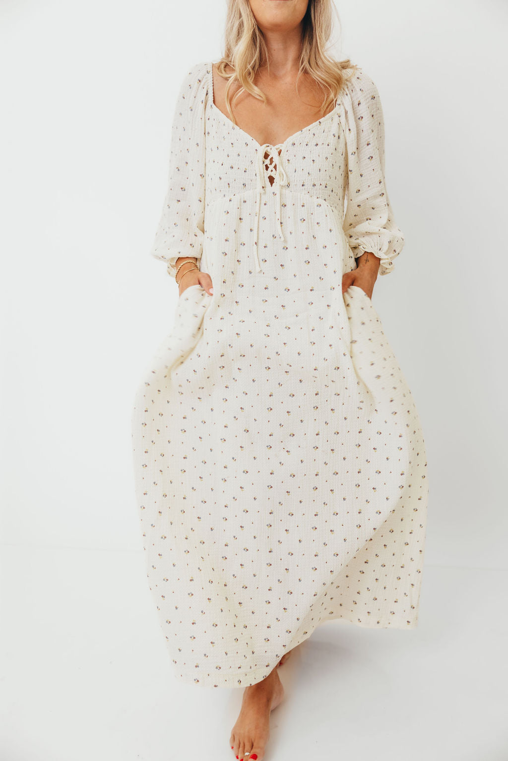 Cecilia 100% Cotton Smocked Maxi Dress in Ivory - Bump Friendly