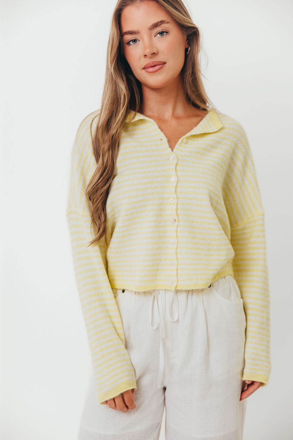 Piper Mini Stripes Cardigan in Butter