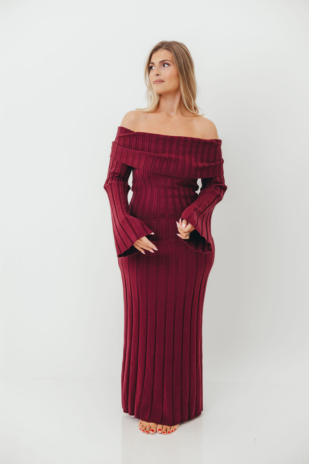 Evella Maxi Dress in Burgundy - Bump Friendly