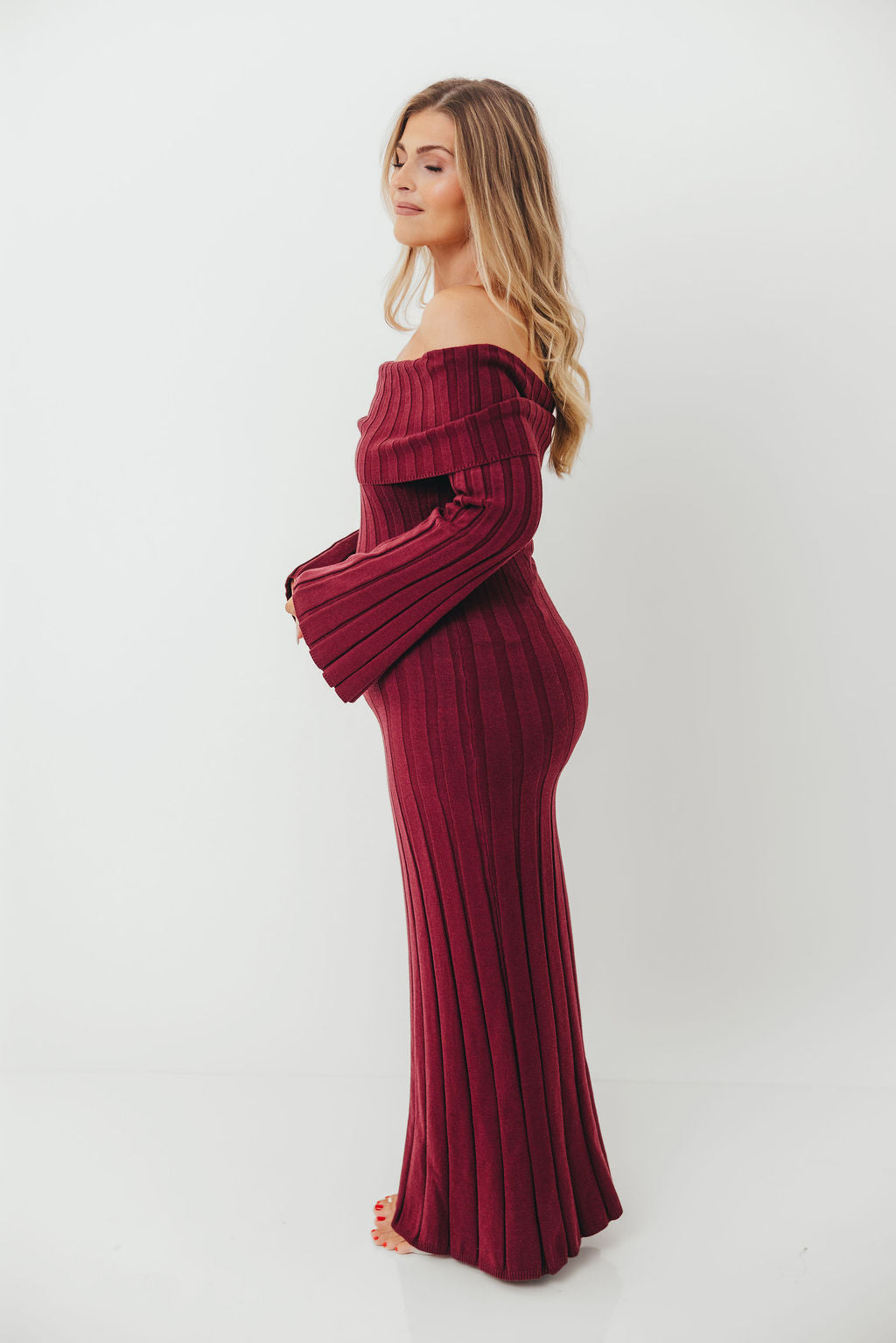 Evella Maxi Dress in Burgundy - Bump Friendly
