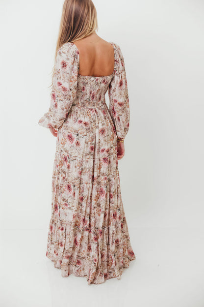 Daphne Long Sleeve Maxi Dress in Pink/Beige Multi Floral - Bump Friendly *9/30 PRE-ORDER*