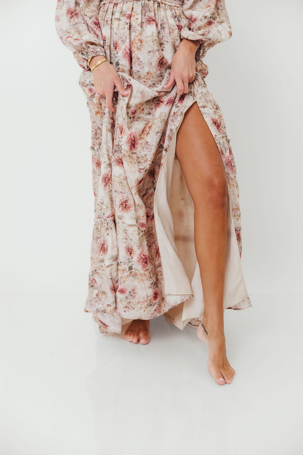 Daphne Long Sleeve Maxi Dress in Pink/Beige Multi Floral - Bump Friendly *9/30 PRE-ORDER*