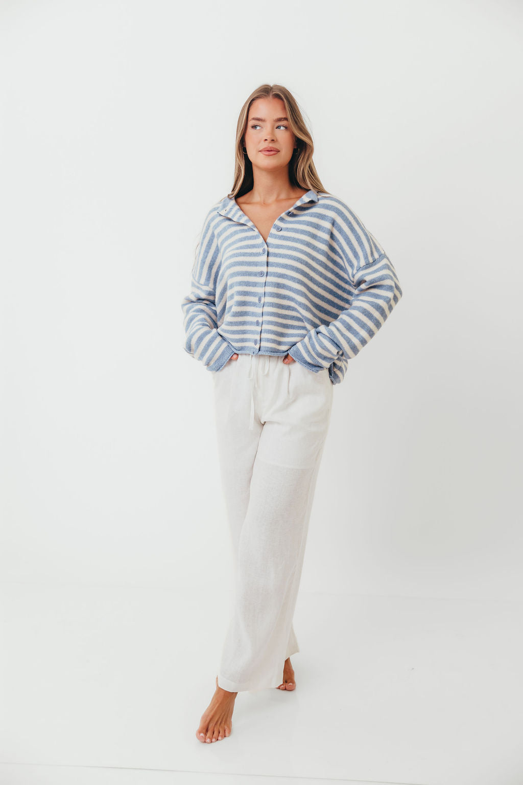 Cove Striped Sweater in Blue Ivory