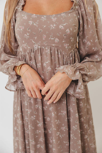 Amy Floral Long Sleeve Maxi Dress in Mocha Multi - Bump Friendly