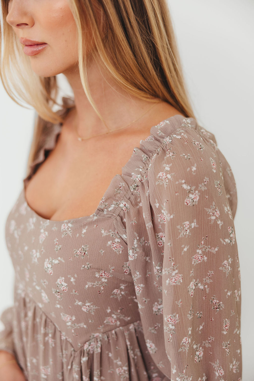 Amy Floral Long Sleeve Maxi Dress in Mocha Multi - Bump Friendly