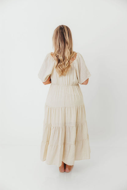Rumi Woven Sweetheart Maxi Dress in Natural - Bump Friendly - Detachable Liner