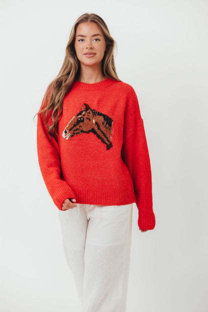 Gallant Horse Graphic Sweater in Red