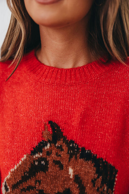 Gallant Horse Graphic Sweater in Red