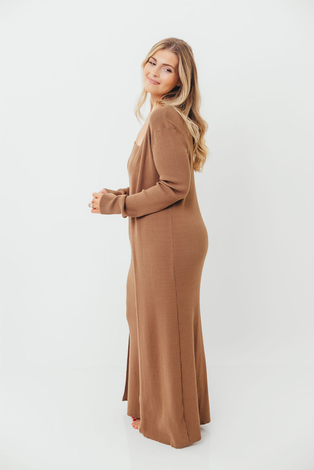 Lina Two Piece Dress Set in Taupe - Bump Friendly & Inclusive Sizing
