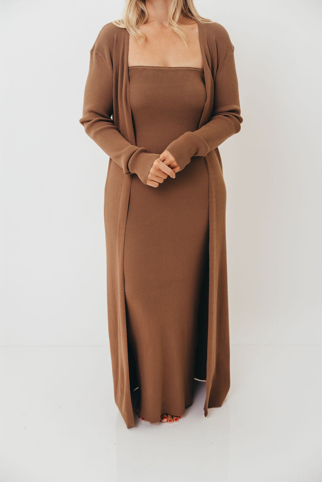 Lina Two Piece Dress Set in Taupe - Bump Friendly & Inclusive Sizing