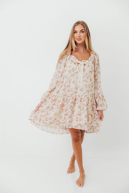 Maui Soft Petals Flare Mini Dress in Cream Multi