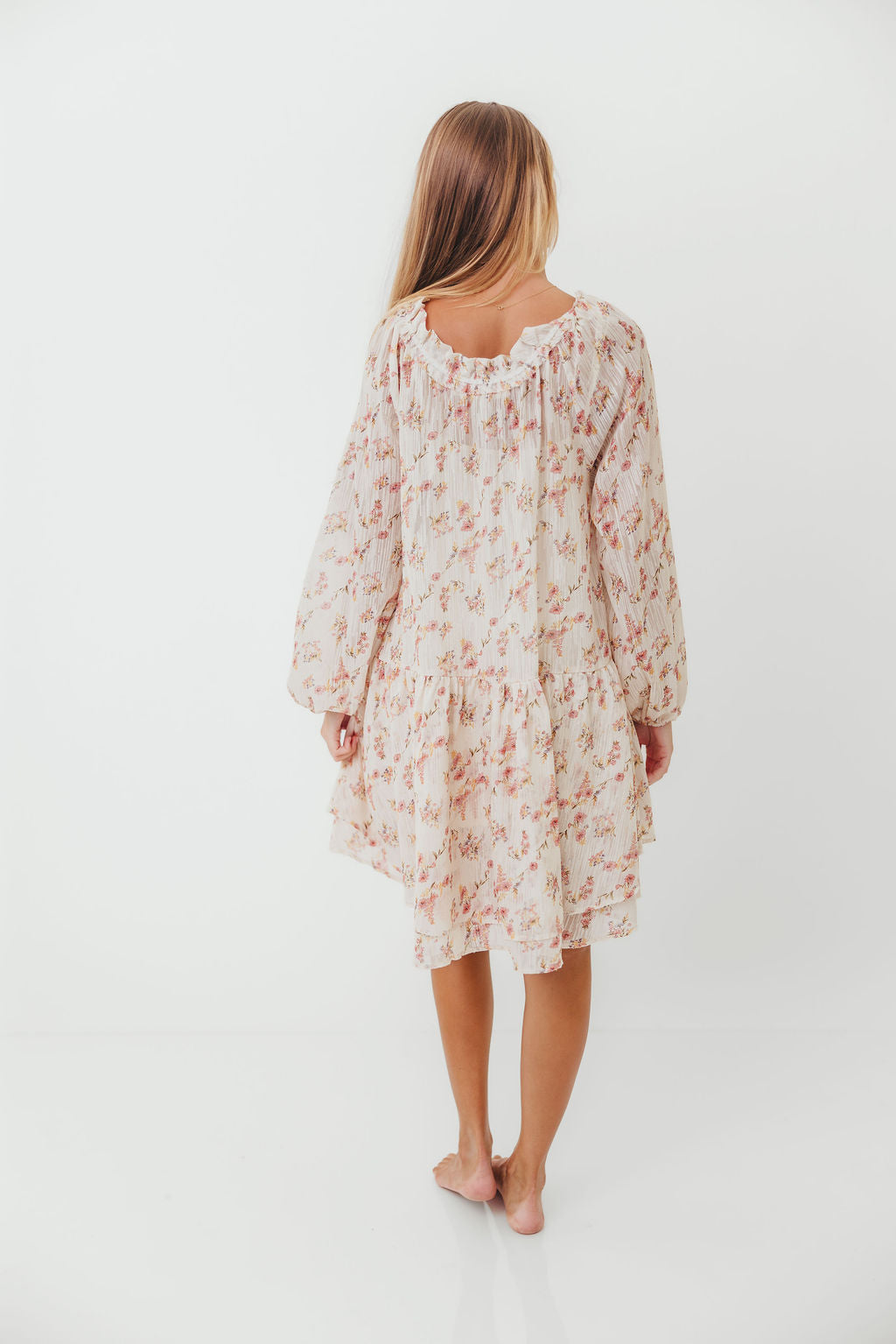 Maui Soft Petals Flare Mini Dress in Cream Multi