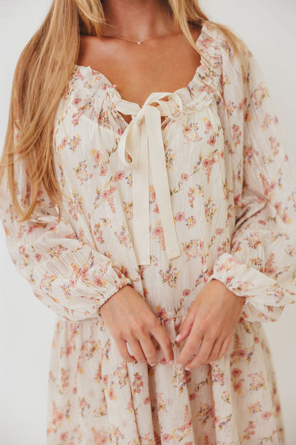 Maui Soft Petals Flare Mini Dress in Cream Multi