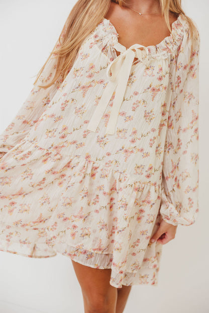 Maui Soft Petals Flare Mini Dress in Cream Multi