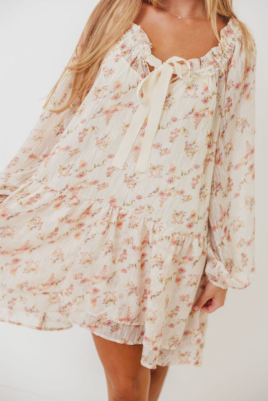 Maui Soft Petals Flare Mini Dress in Cream Multi